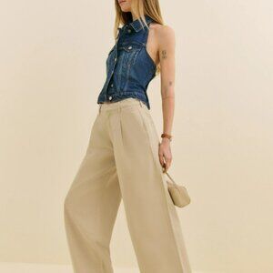 Reformation Malia Mid Rise Wide Leg Pleated Trouser Pants Brown - Size 26 - NWT